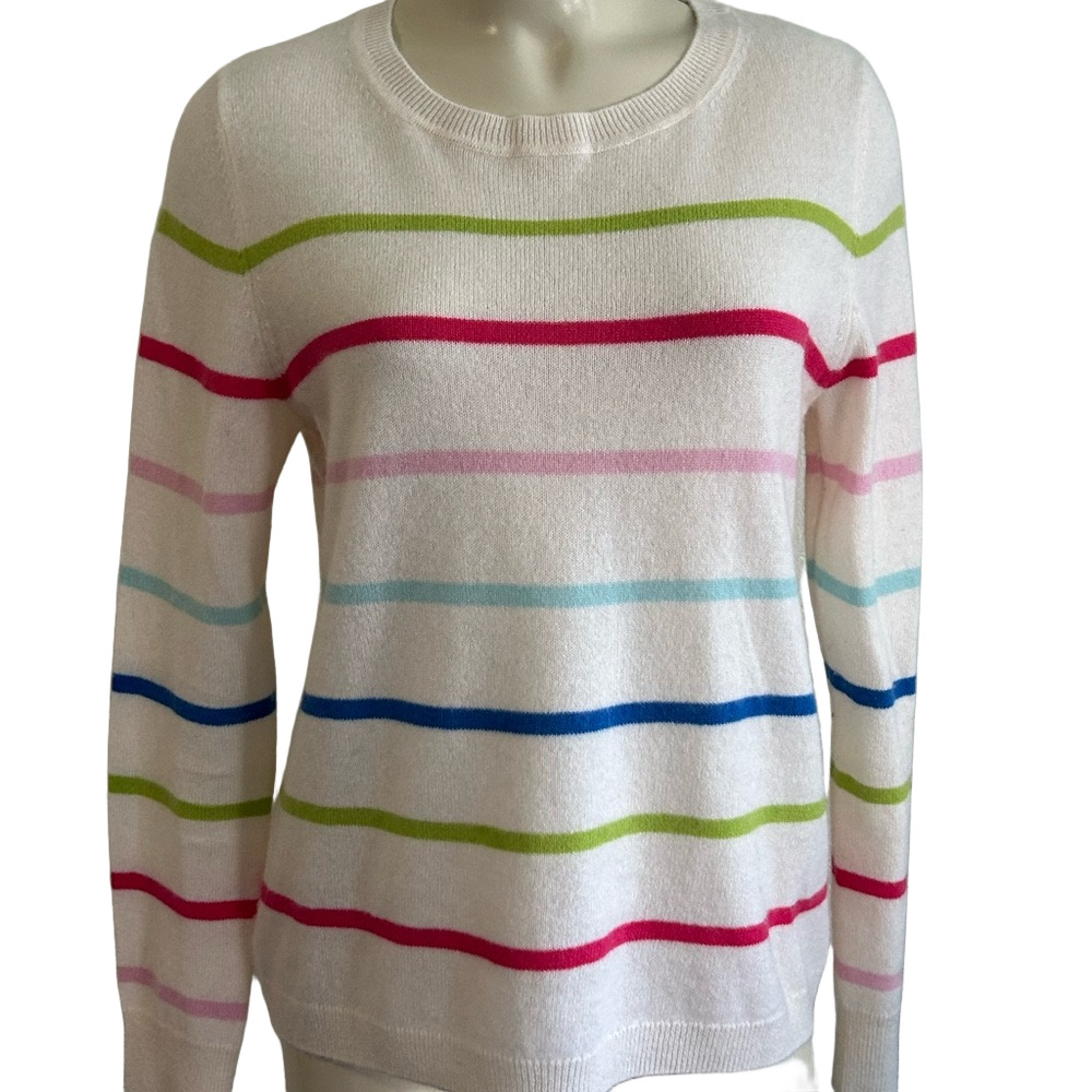 Cynthia Rowley 100% 2 ply cashmere Pink  White Crew Neck Sweater MED